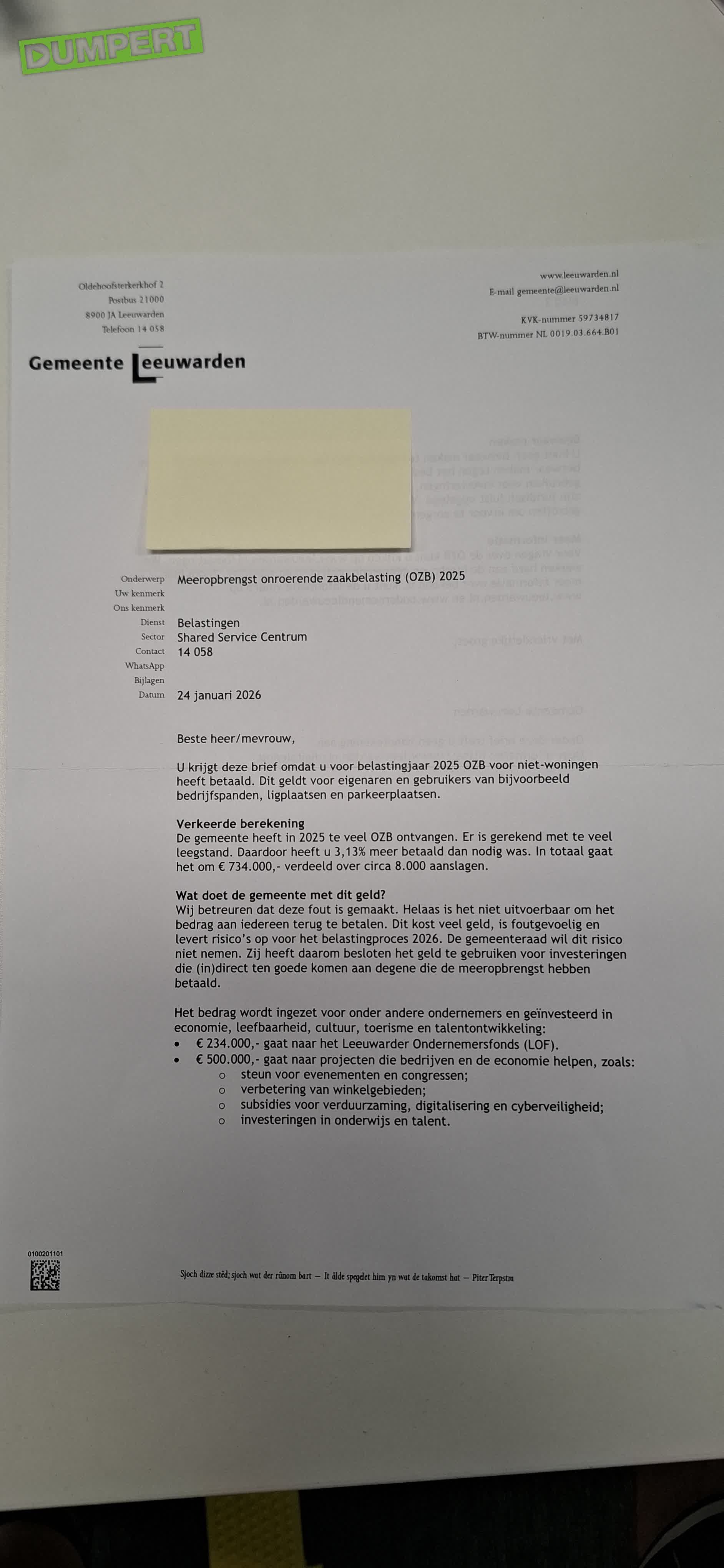 Gemeente Leeuwarden maakt een foutje