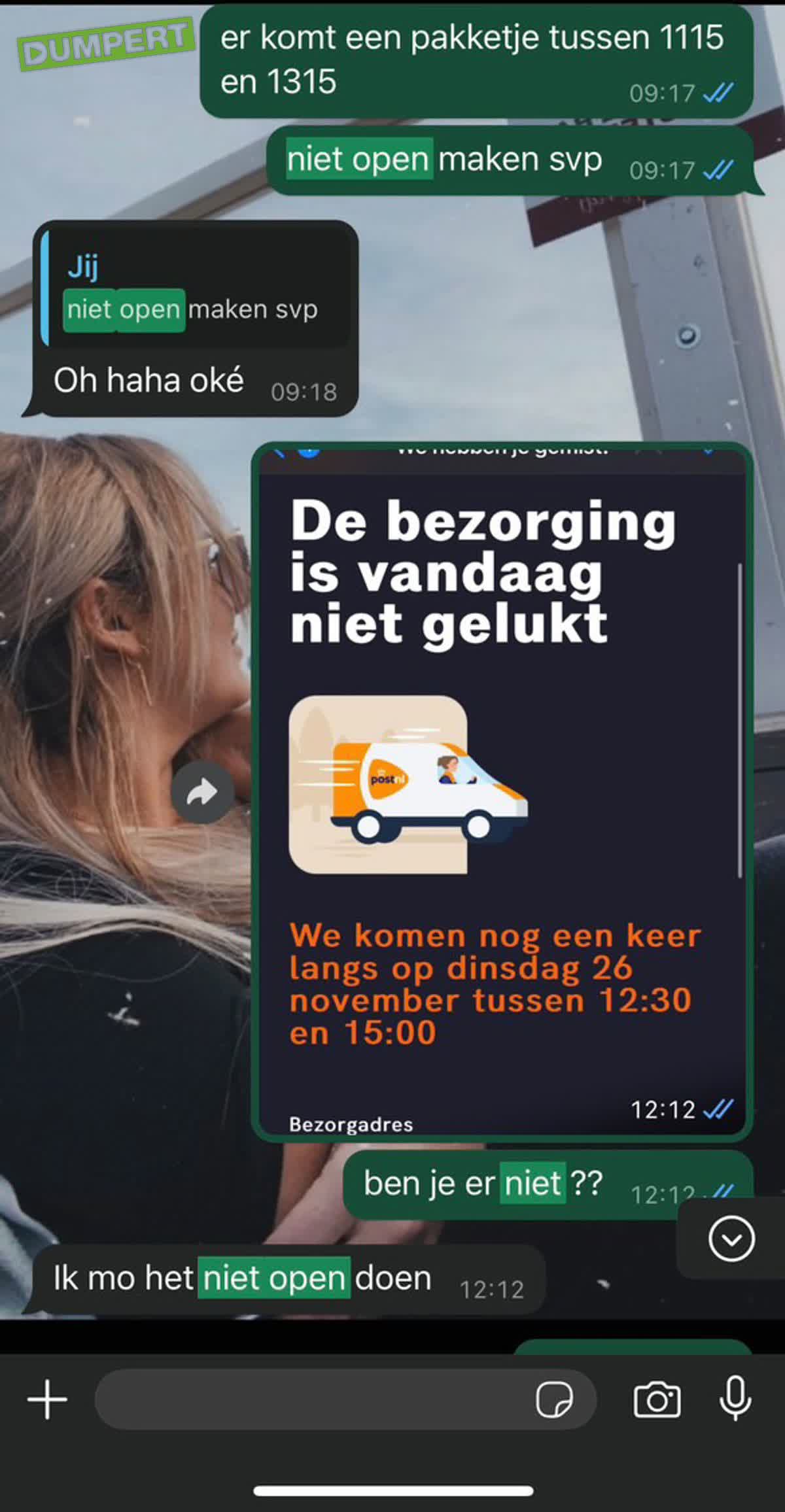 Gelukkig is er iemand thuis om een pakketje aan te nemen