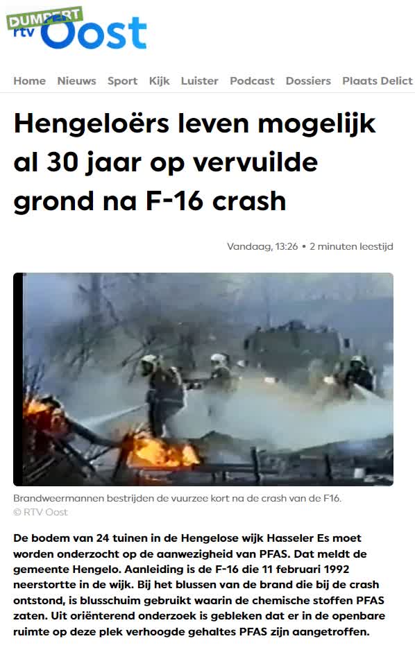 30-Jaar oude F-16 crash Hengelo voldoet niet aan PFAS-normen