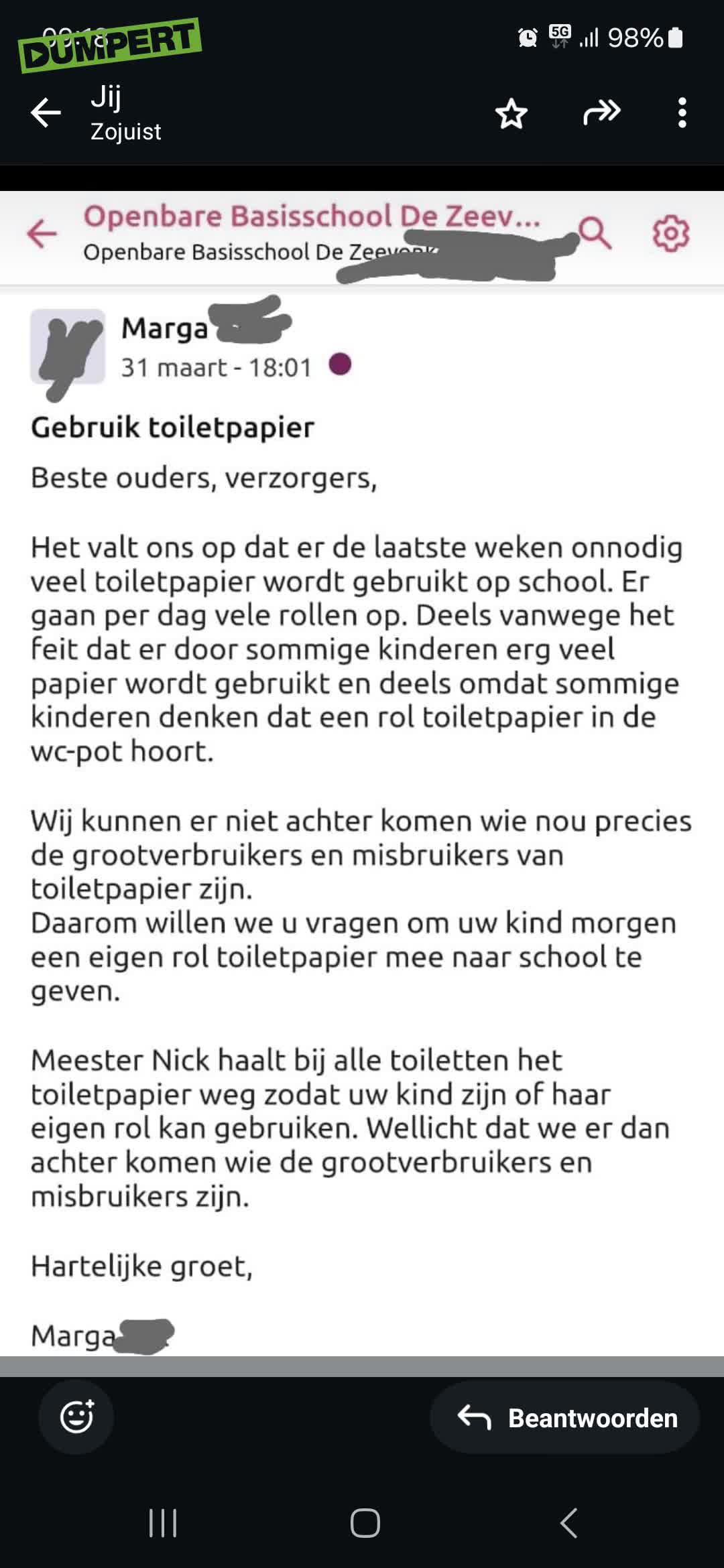 Basisschool toiletpapier gebruik