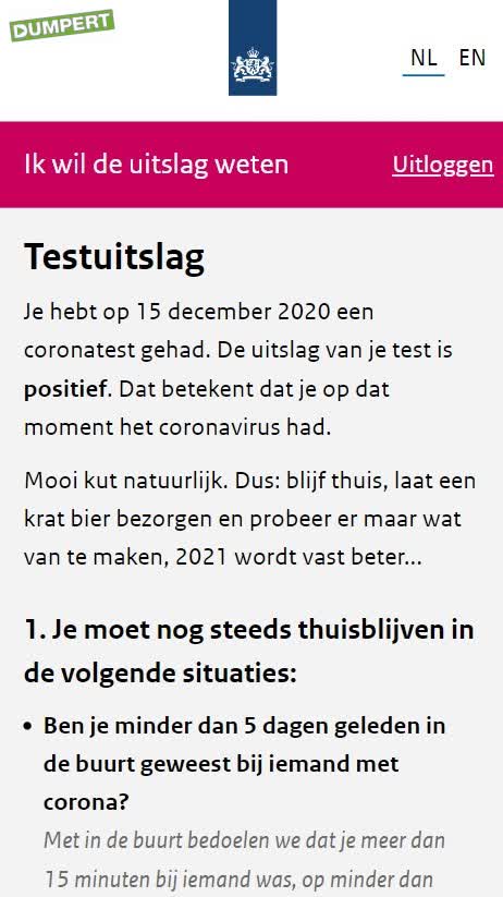 De testuitslag is binnen