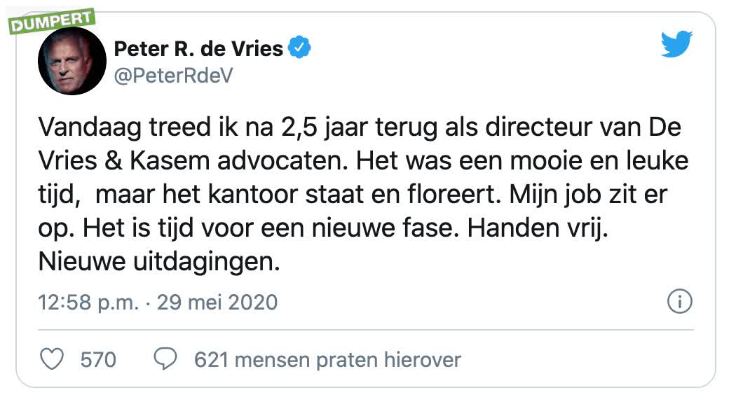 Eng ventje Petert R trekt zich terug als directeur advocatenbureau