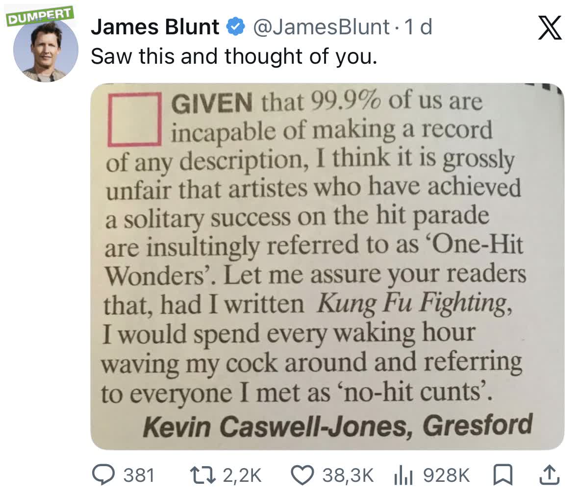 James Blunt maakt een punt