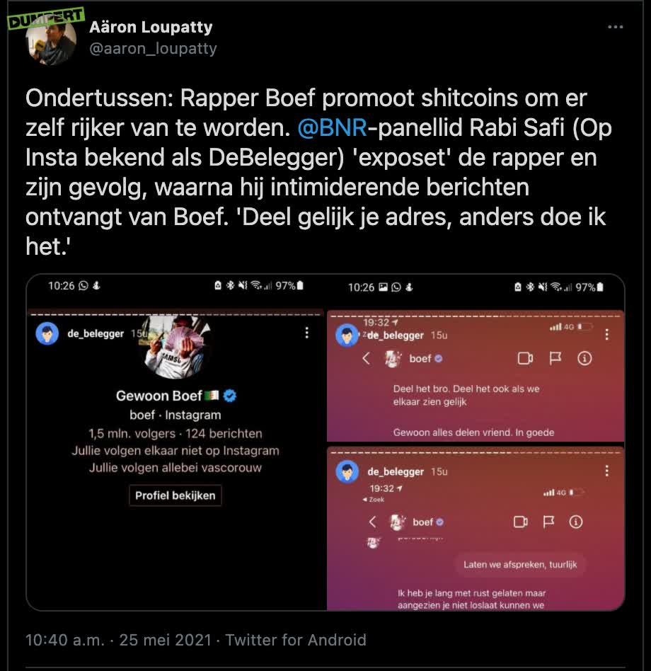 DUMPERT - Rapper Boef bedreigt panellid BNR