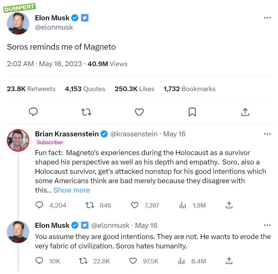 Elon vergelijkt Soros met Magneto