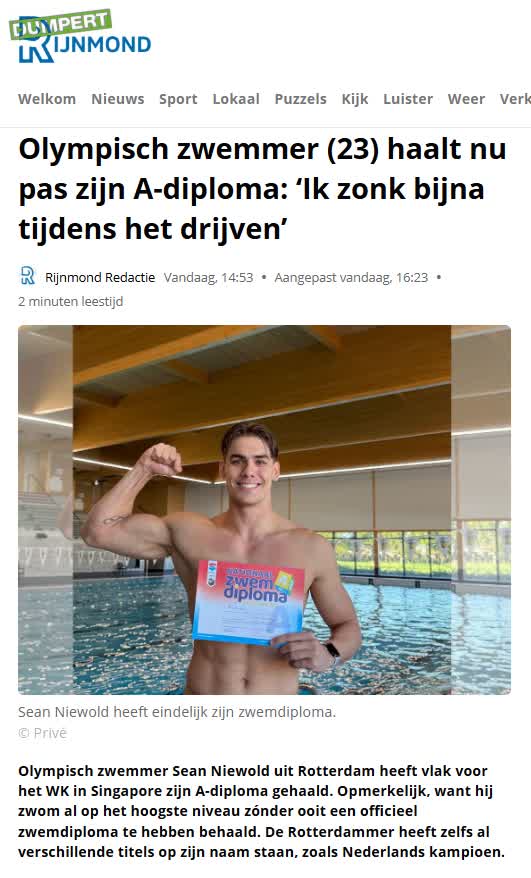 Olympisch zwemmer haalt z'n zwemdiploma
