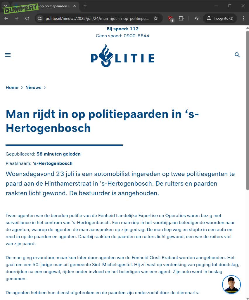 Politiepaardaanrijder opgepakt