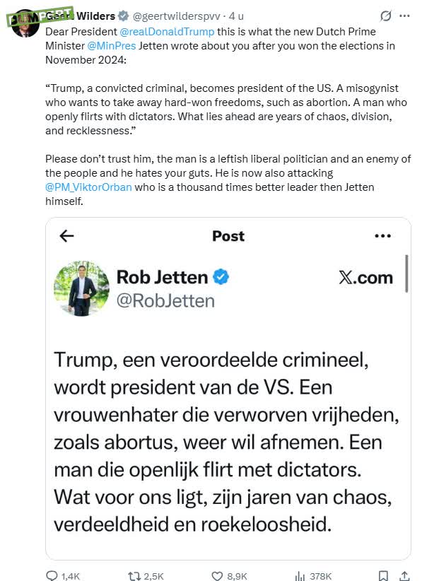 Geert probeert zich in te likken bij Daddy Trump
