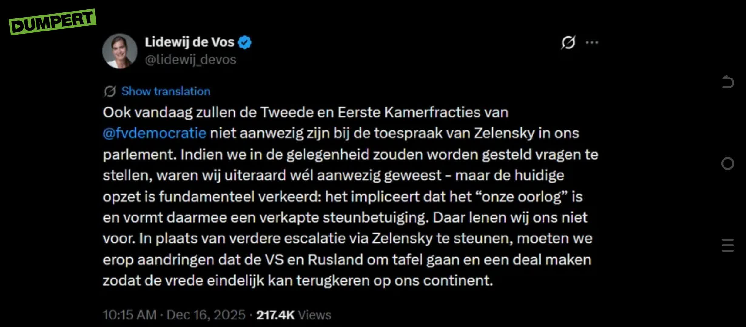 FvD niet aanwezig bij speech Zelensky 