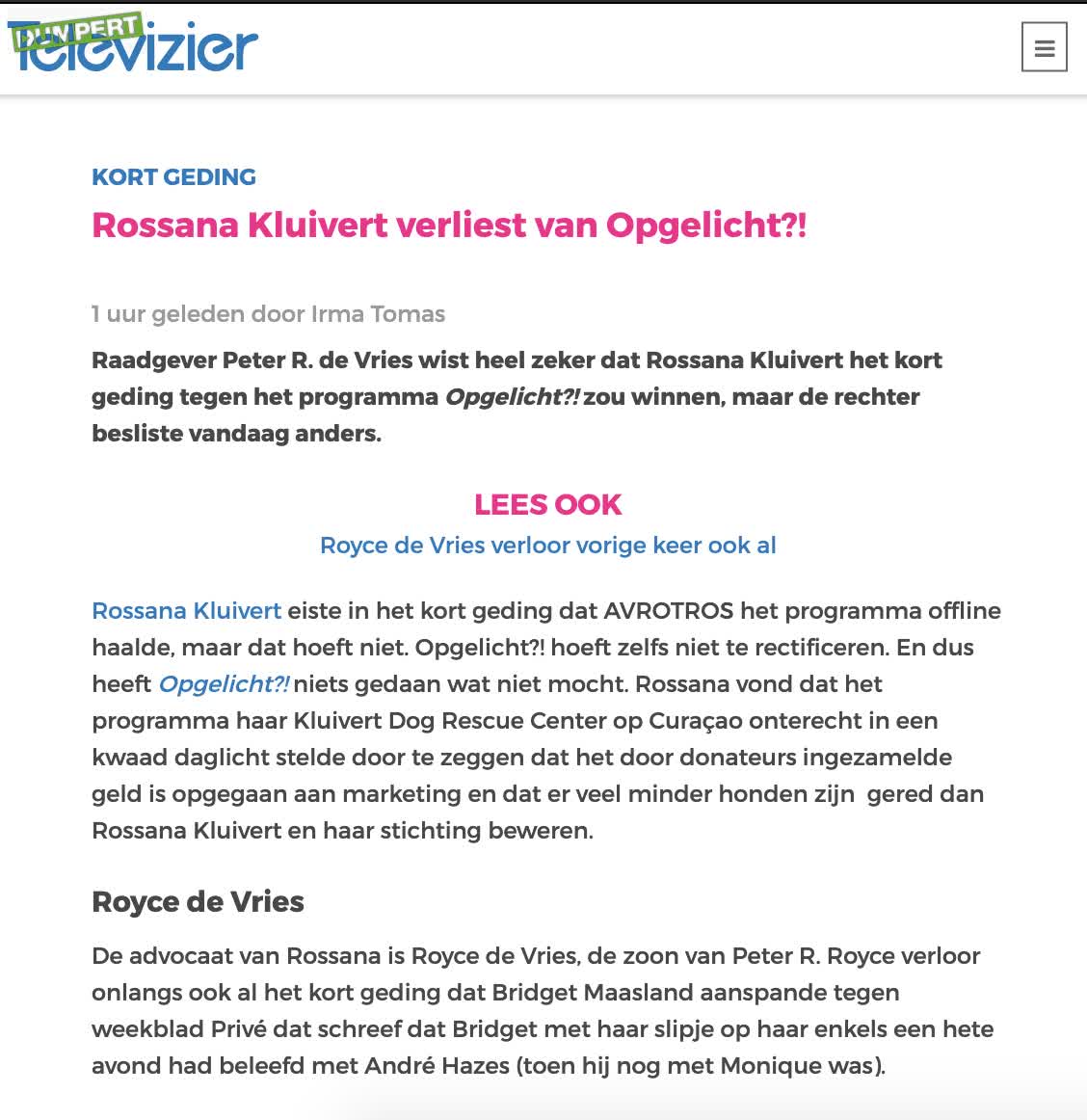 Faalkantoor Peter R. de Vries verliest alwéér een BN'er-zaak