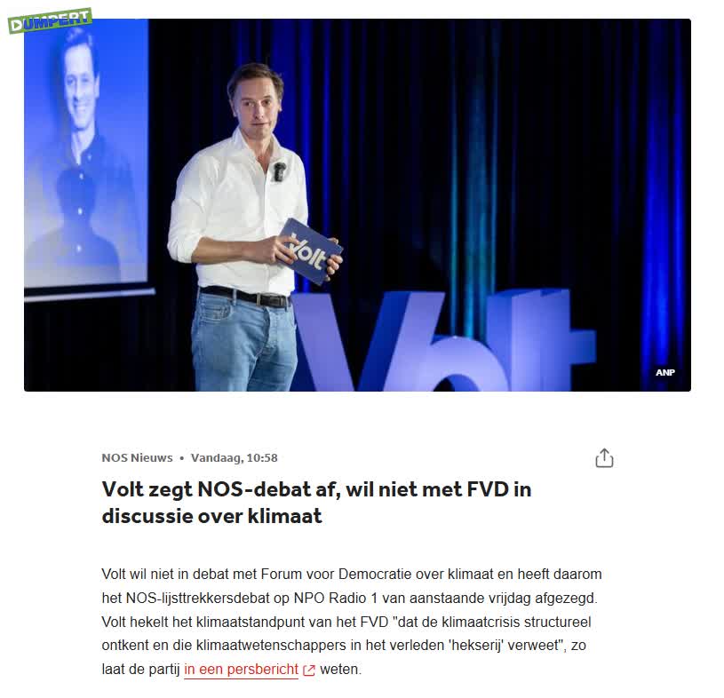 Volt trekt zich terug uit lijstrekkersdebat met FVD over klimaat