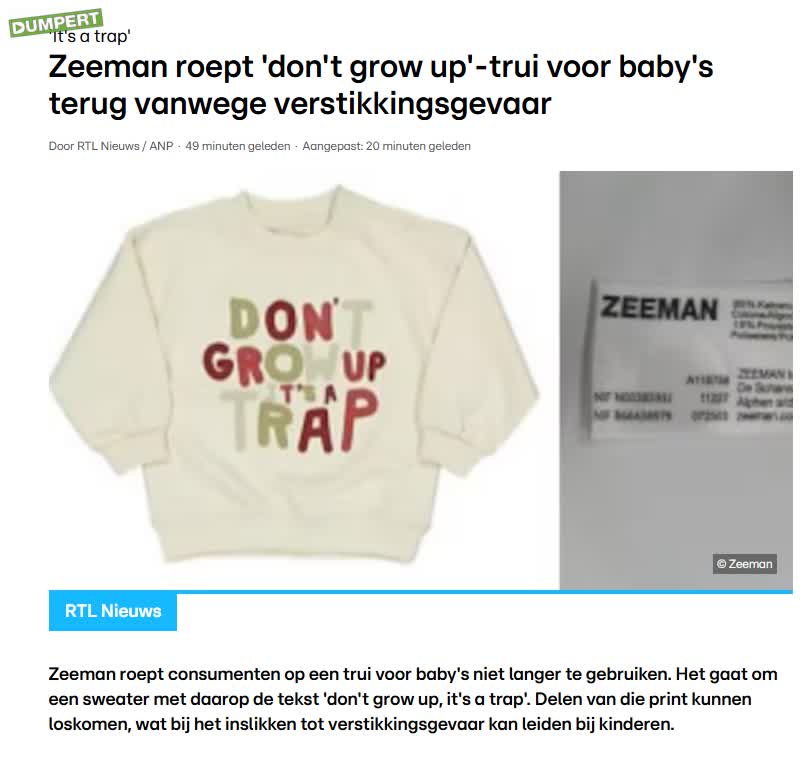 Zeeman roept babytruien terug
