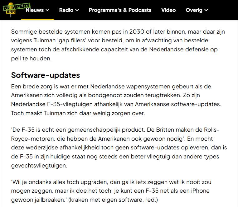 'F-35's zijn te jailbreaken net als een iPhone', maar dat mag ik niet zeggen!