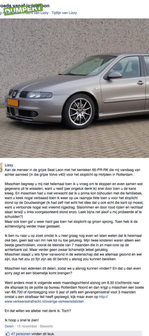 Lizzy zoekt Seat Leon (65-PR-RK) eigenaar