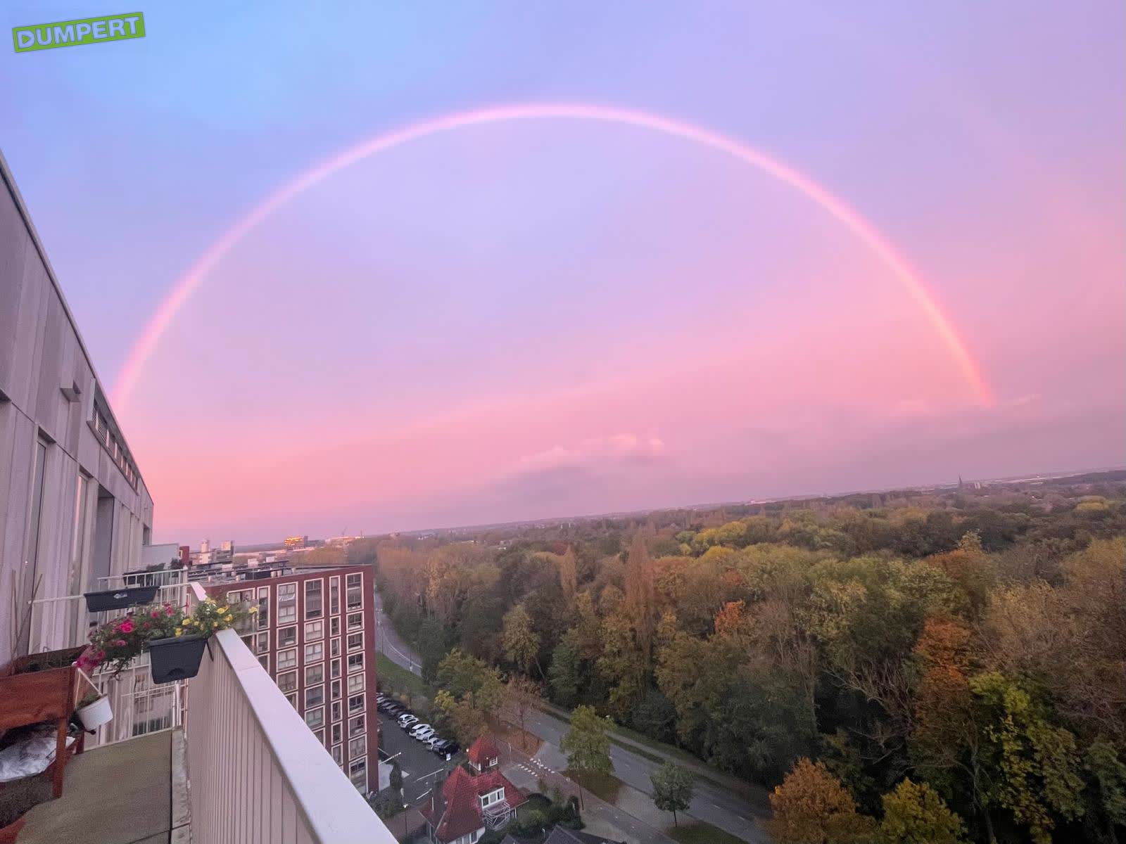 Dikke regenboog in Leiden deze ochtend