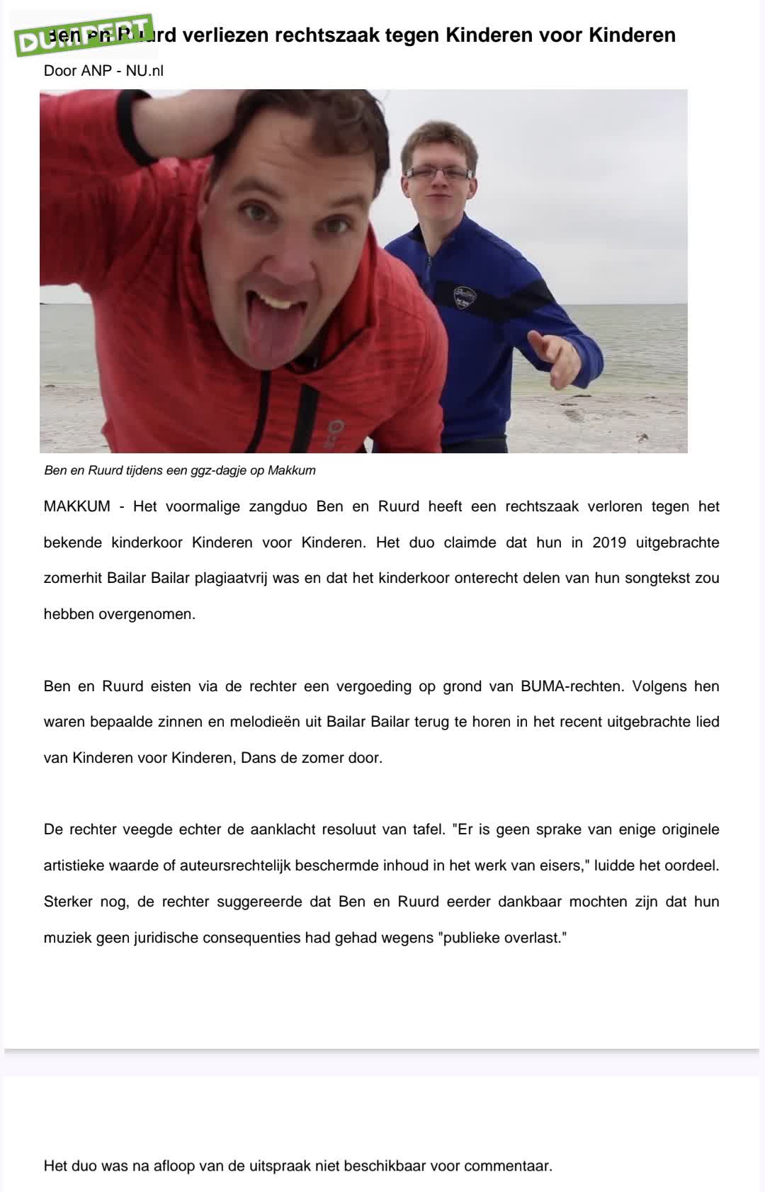 Ben en Ruurd verliezen rechtzaak