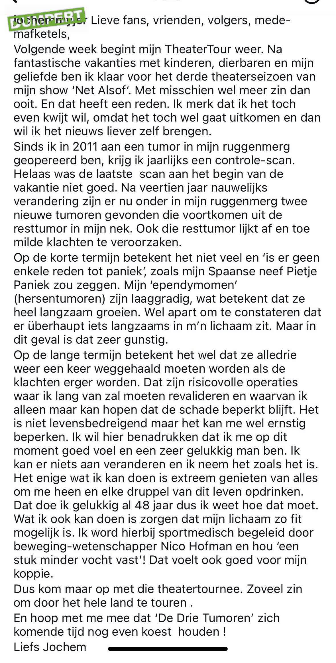 Jochem Myjer heeft iets minder nieuws