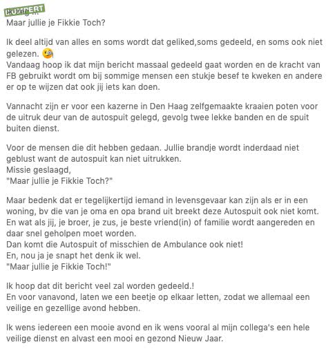 Gekken leggen kraaienpoten bij brandweerkazerne den haag