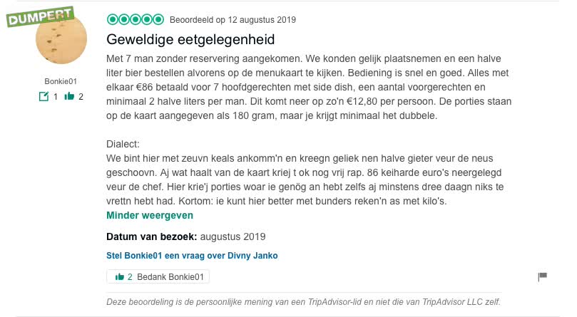 Tripadvisor omschrijving ook voor de boeren