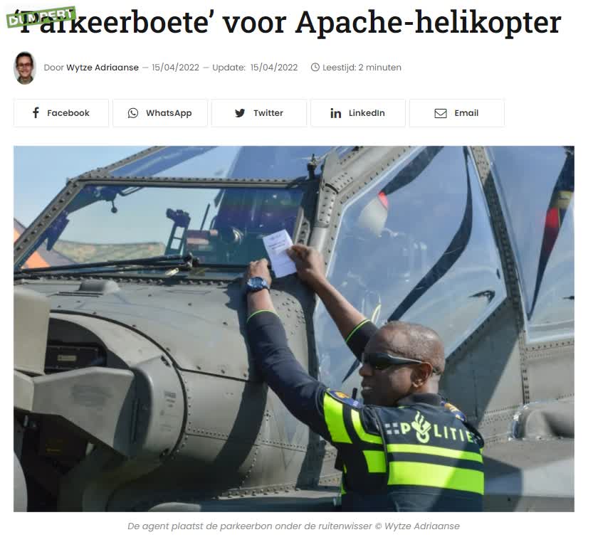 Parkeerboete voor Apache-heli