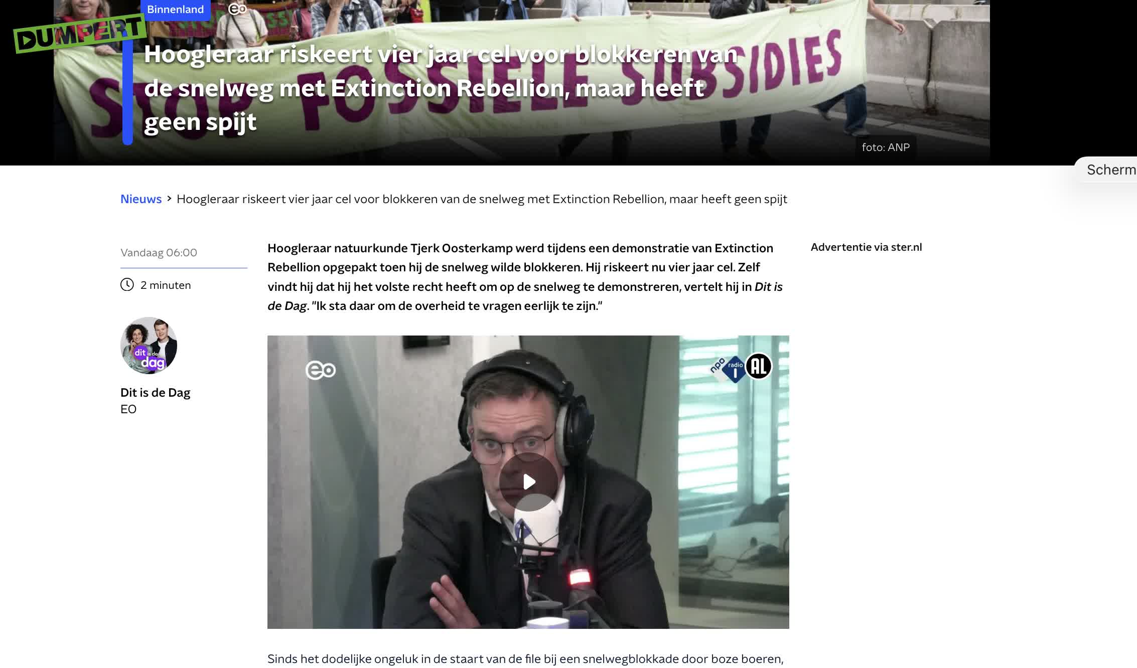 Snelwegblokkerende hoogleraar riskeert 4 jaar cel