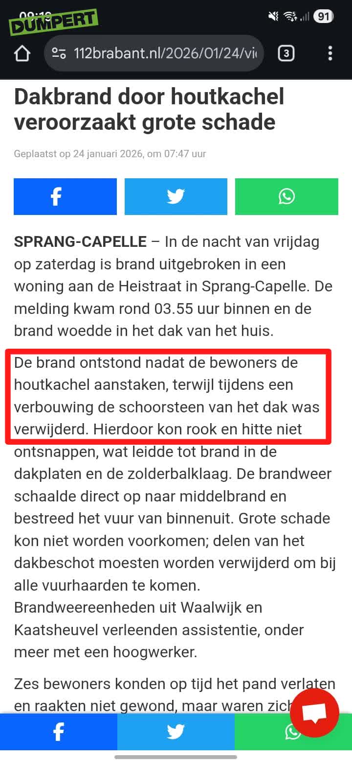 Schoorsteenbrand met een *