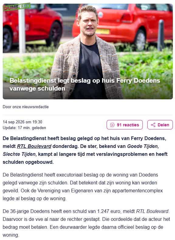 Belastingdienst legt beslag op huis Ferry Doedens