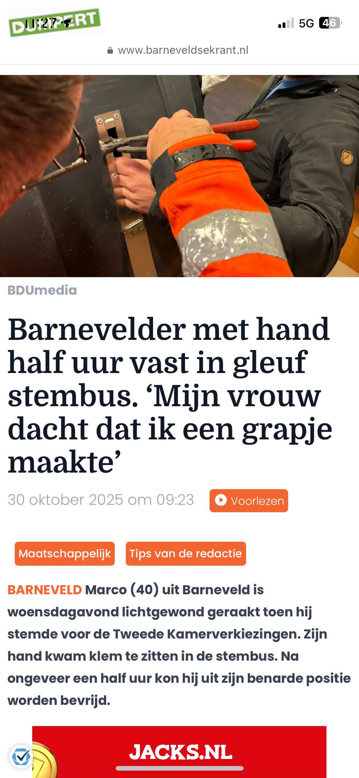 Hand vast in stembus