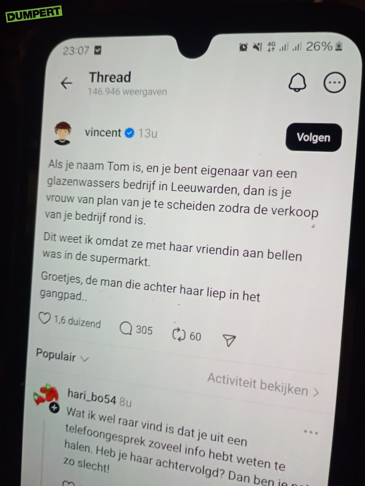 Tom, je vrouw wil van je scheiden.
