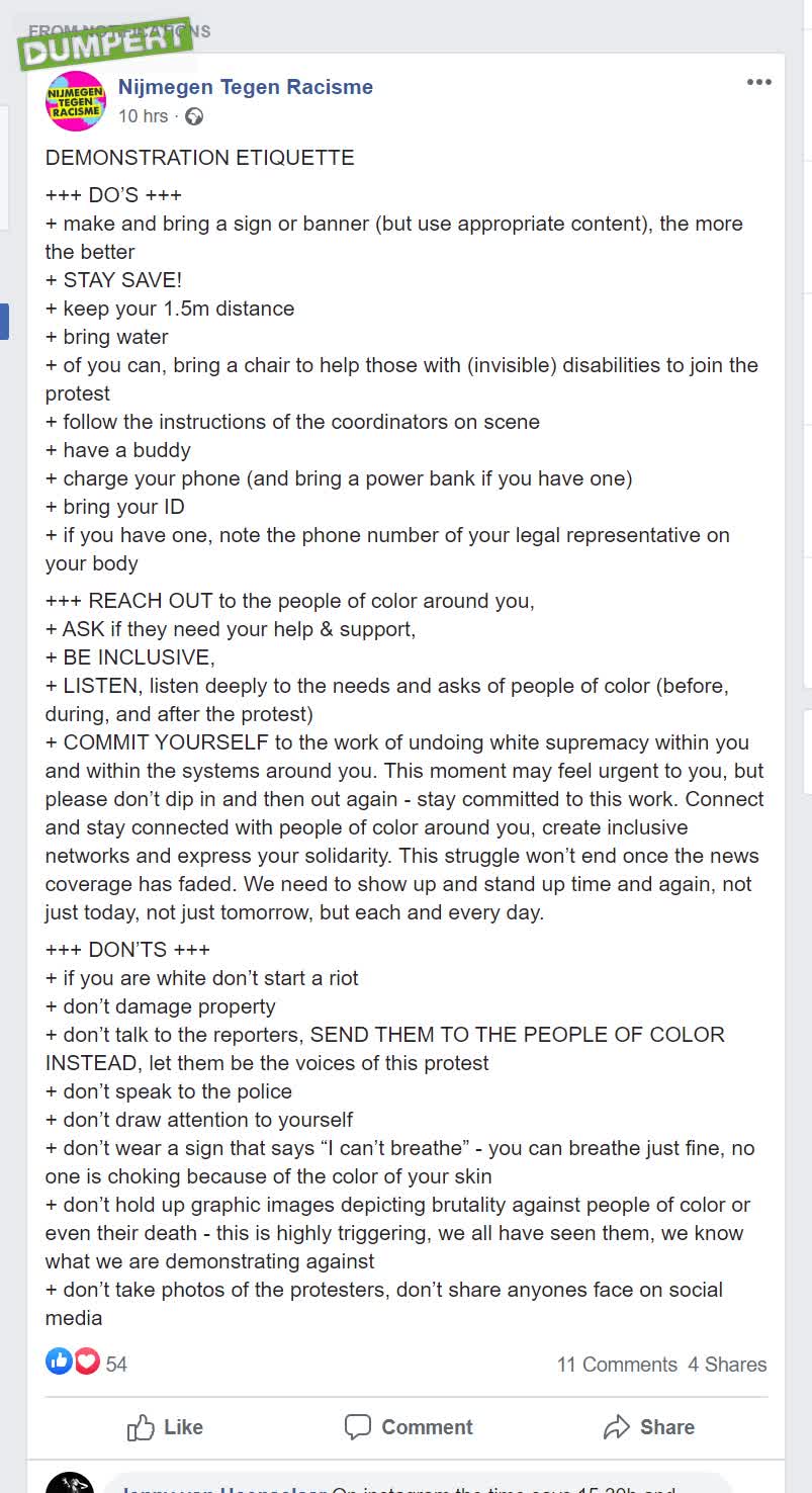 Do's and don'ts bij protest