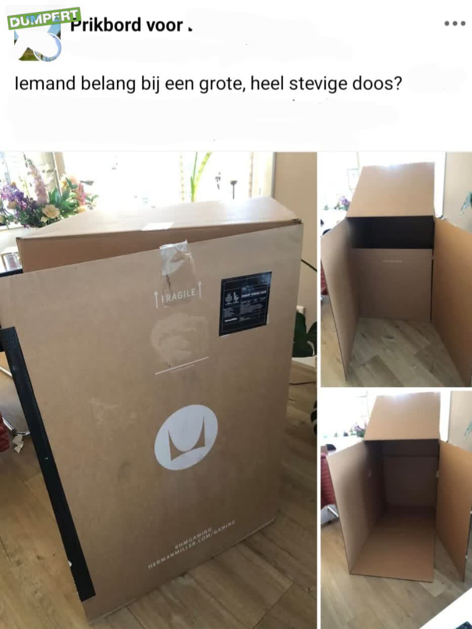 Gerda biedt haar grote stevige doos aan 