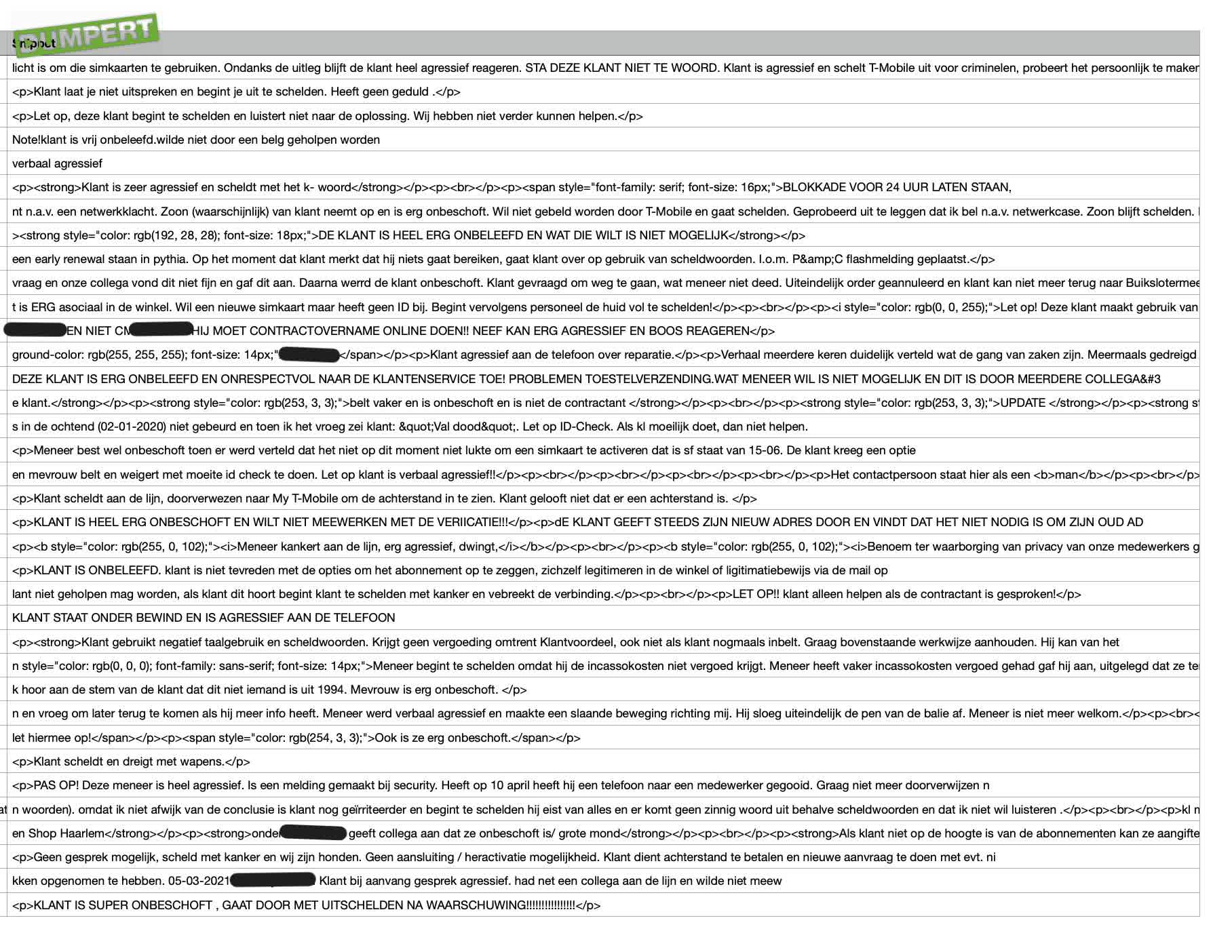 Database klantnotities van Odido
