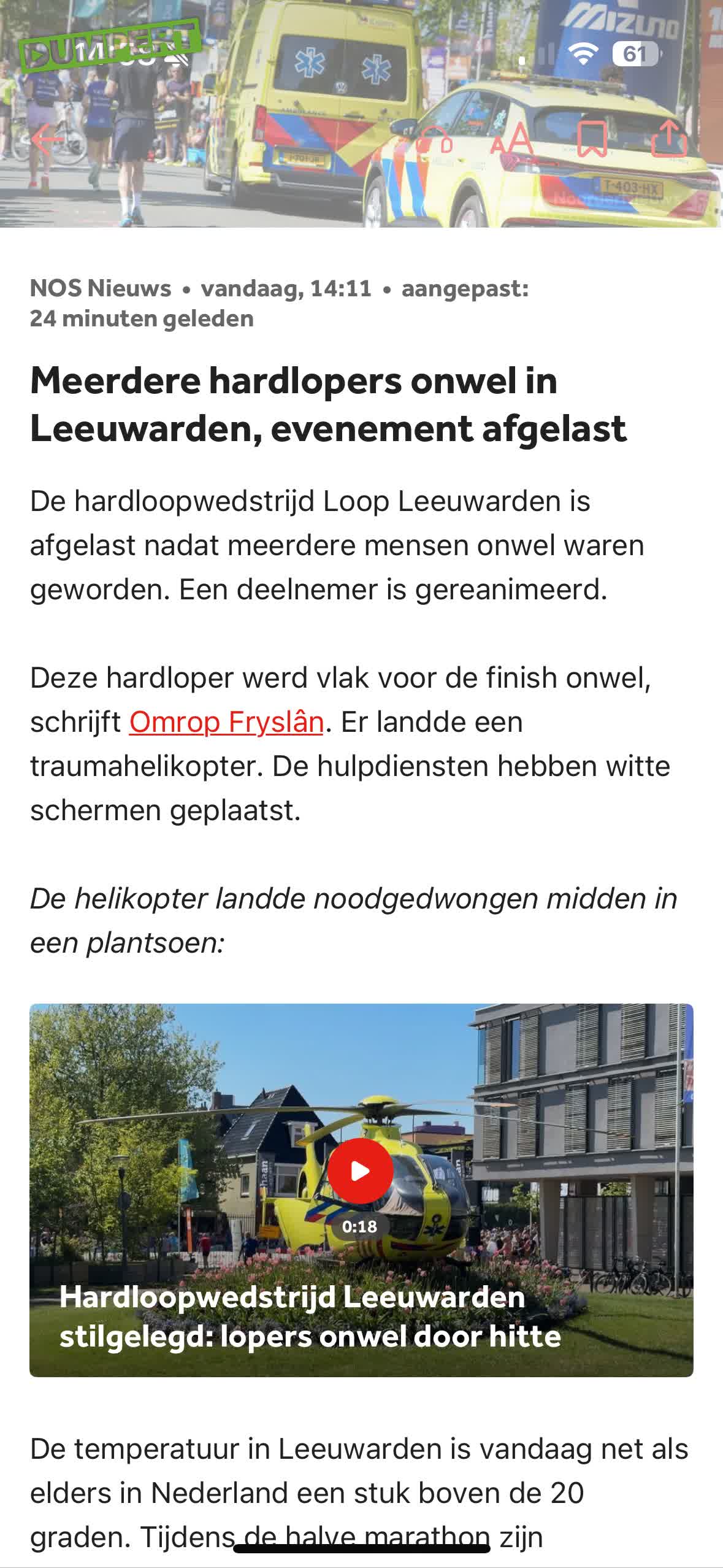 Loop Leeuwarden afgelast na meerdere onwelwordingen