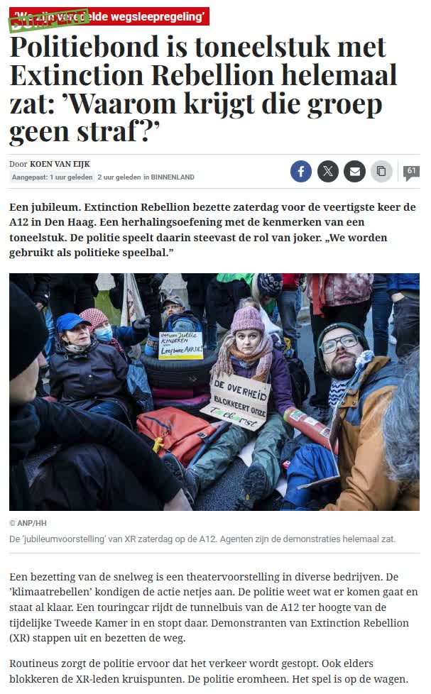 Politie is klimaatterroristen zat