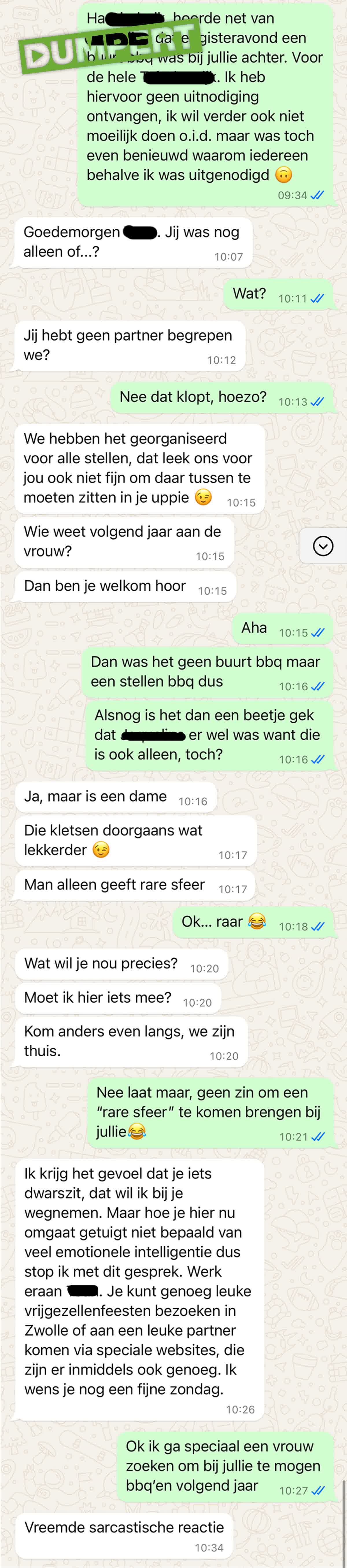 Man niet uitgenodigd voor buurtbbq is benieuwd waarom