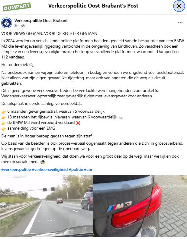 Verkeerstokkie op Dumpert krijgt straf