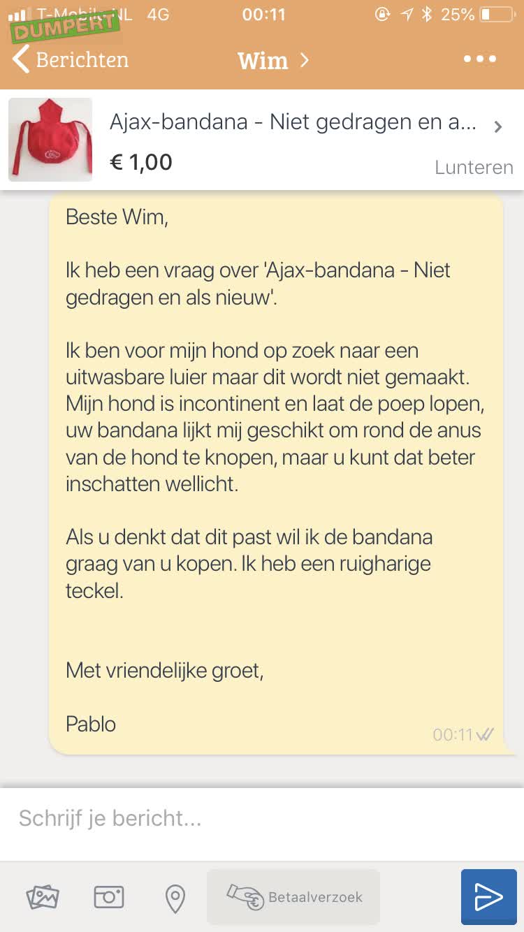 Wim’s Ajax bandana te koop