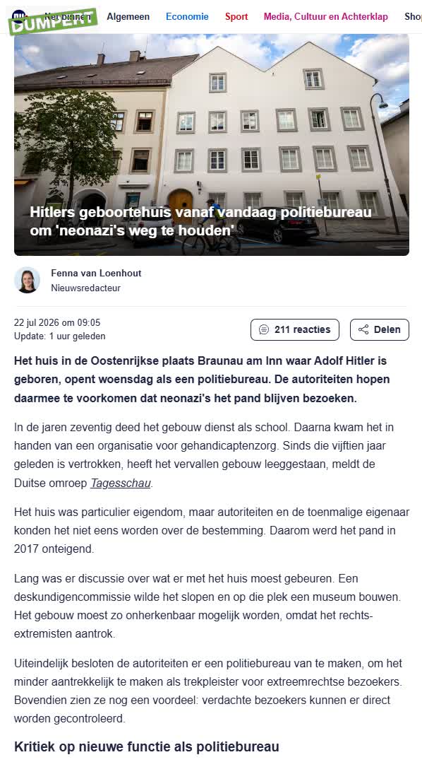 Hitlers geboortehuis vanaf vandaag politiebureau 