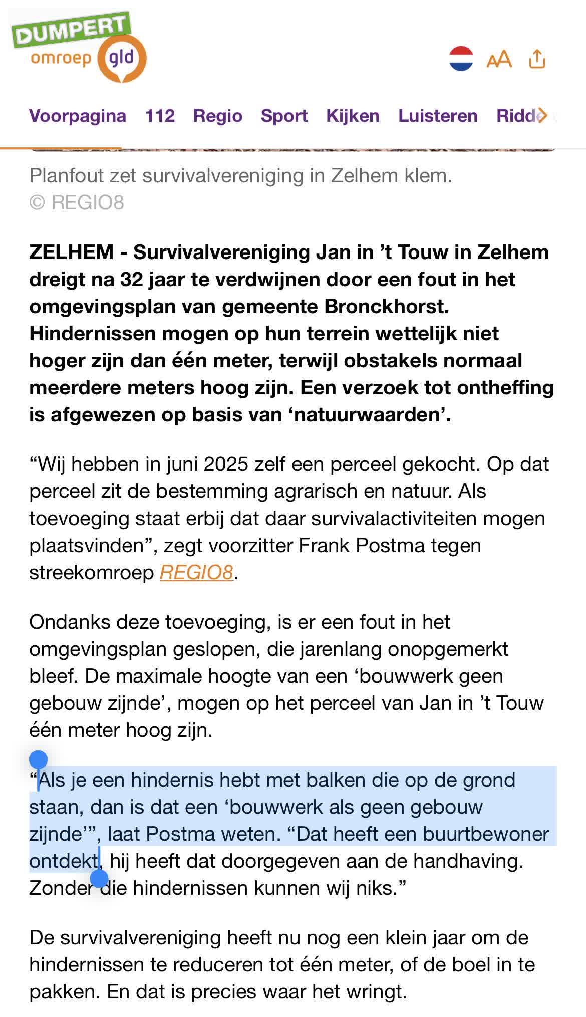 Buurtbewoner haat survivalen