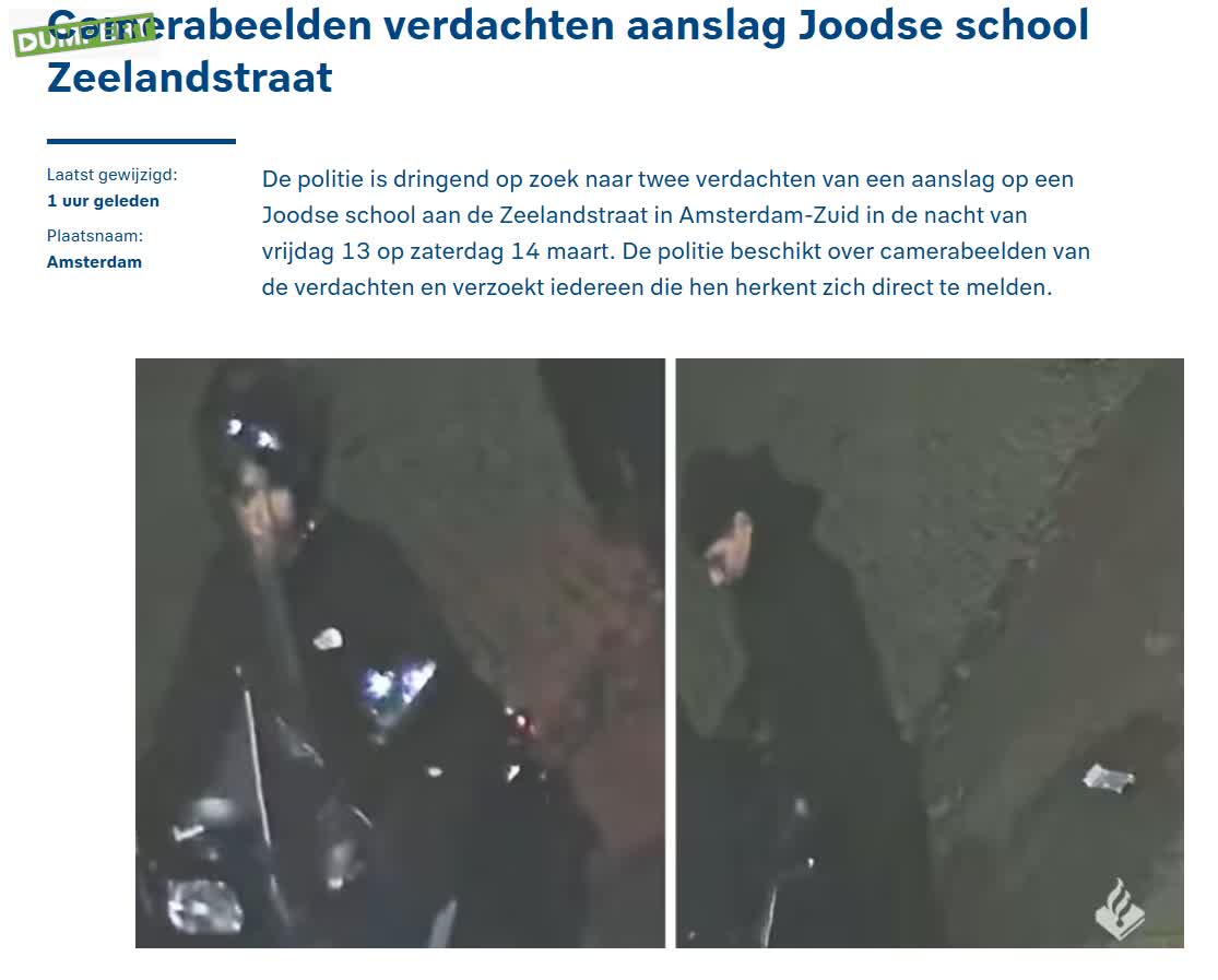 Politie deelt beelden daders van aanslag op joodse school Amsterdam