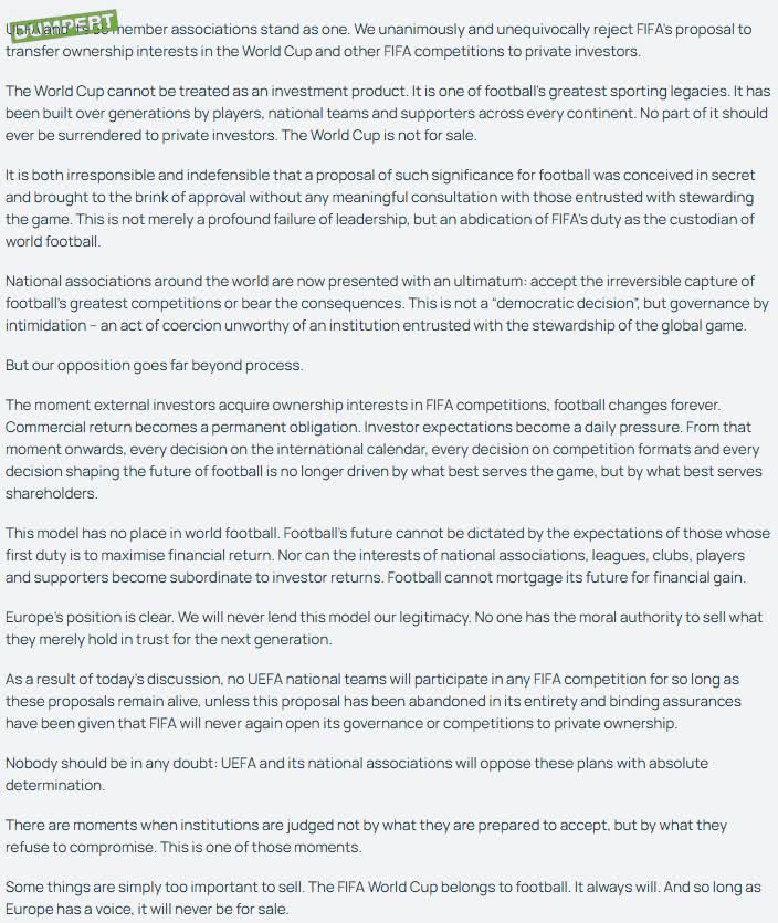 UEFA vs. FIFA. Fight! 