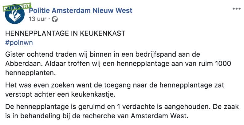 Wietplantage in keukenkast