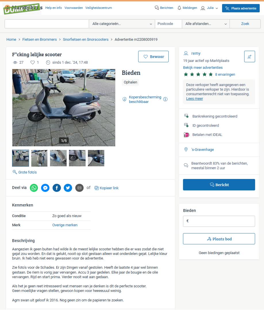 Te koop: F*cking lelijke scooter