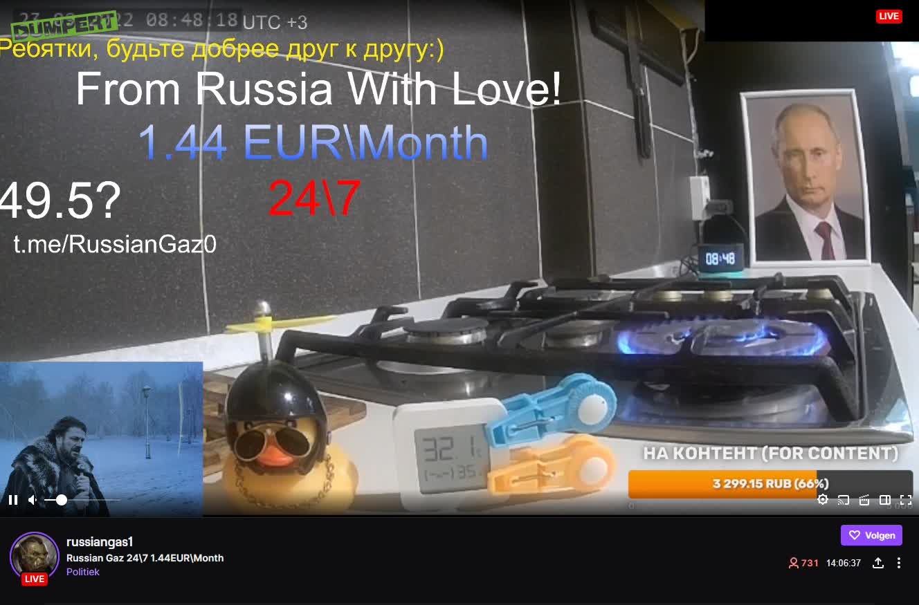 Russische Twitchstreamert streamt 24/7 z'n gasfornuis