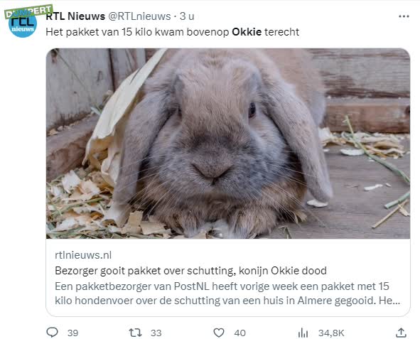 PostNL bezorger heeft haas(t), dumpt pakket op konijn