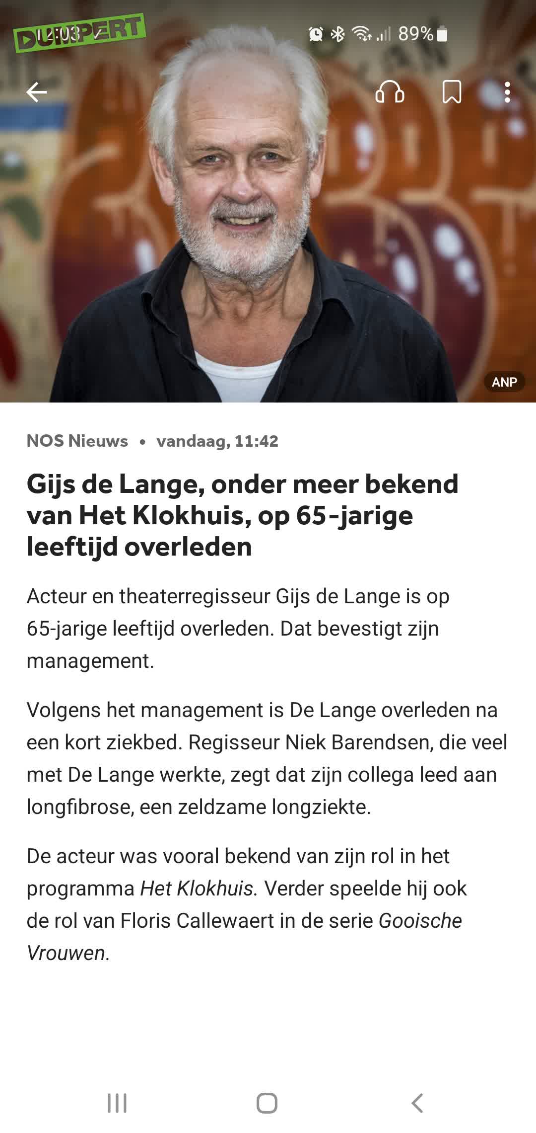 Gijs de Lange op 65-jarige leeftijd overleden.