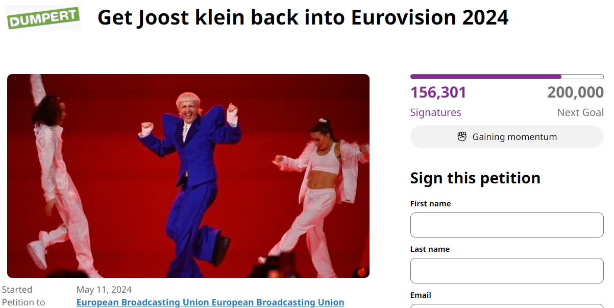 Petitie Joost klein gaat hard 