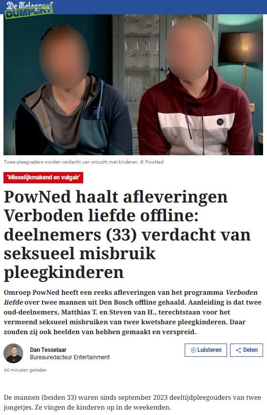 Deelnemers Verboden liefde verdacht van kindermisbruik