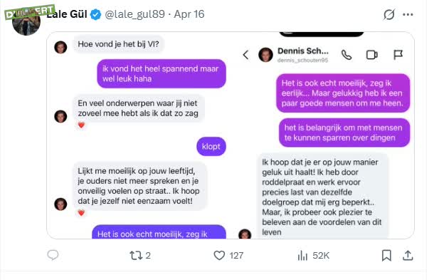 Lale Gül deelt persoonlijke appjes van Dennis Schouten