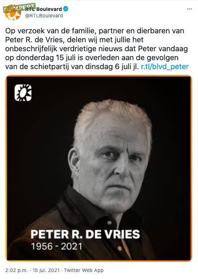 RIP! Peter R. de Vries overleden